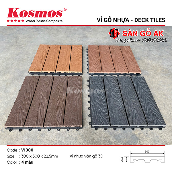 Vỉ gỗ nhựa ngoài trời Kosmos - Vân 3D VI300 Light Wood